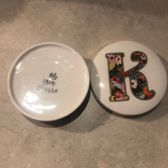 Trinket box Mia Charro  Porcelain letter K floral design 4.25" - Picture 4 of 5